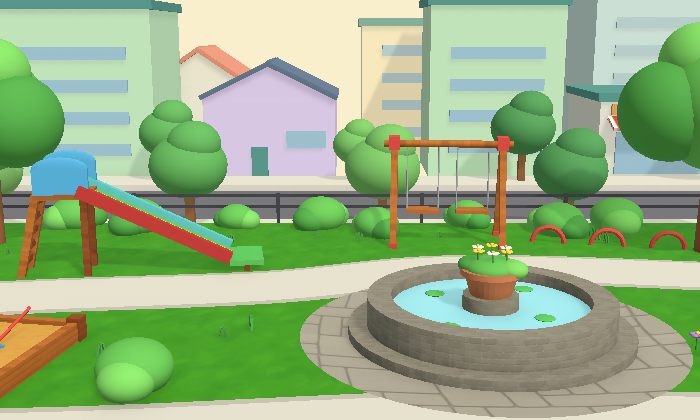 La placita, con la fuente en el medio